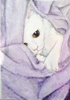 White kitty. Watercolor, 21x29 cm